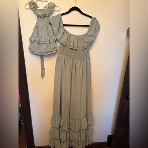 Mommy & Me Elegant Ruffled Maxi Dress in Sage Green Size Women’s XL and 0-3 mo